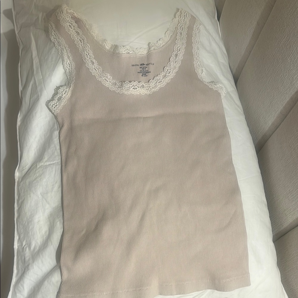 Brandi Melville Lace Trim Beige Tank Top